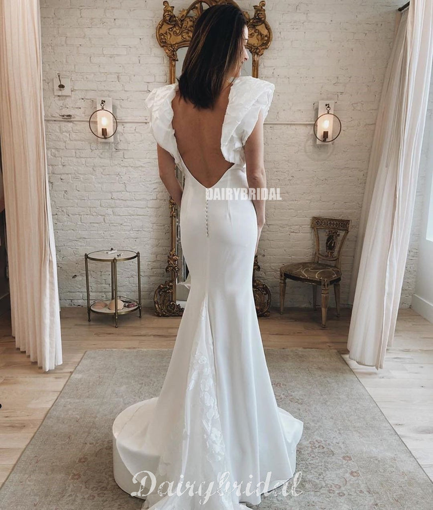 Stunning Mermaid Jersey Sexy Deep V-neck Backless Wedding Dresses, FC4809